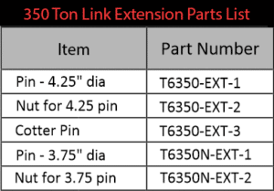 350 Ton Link Extension Parts List